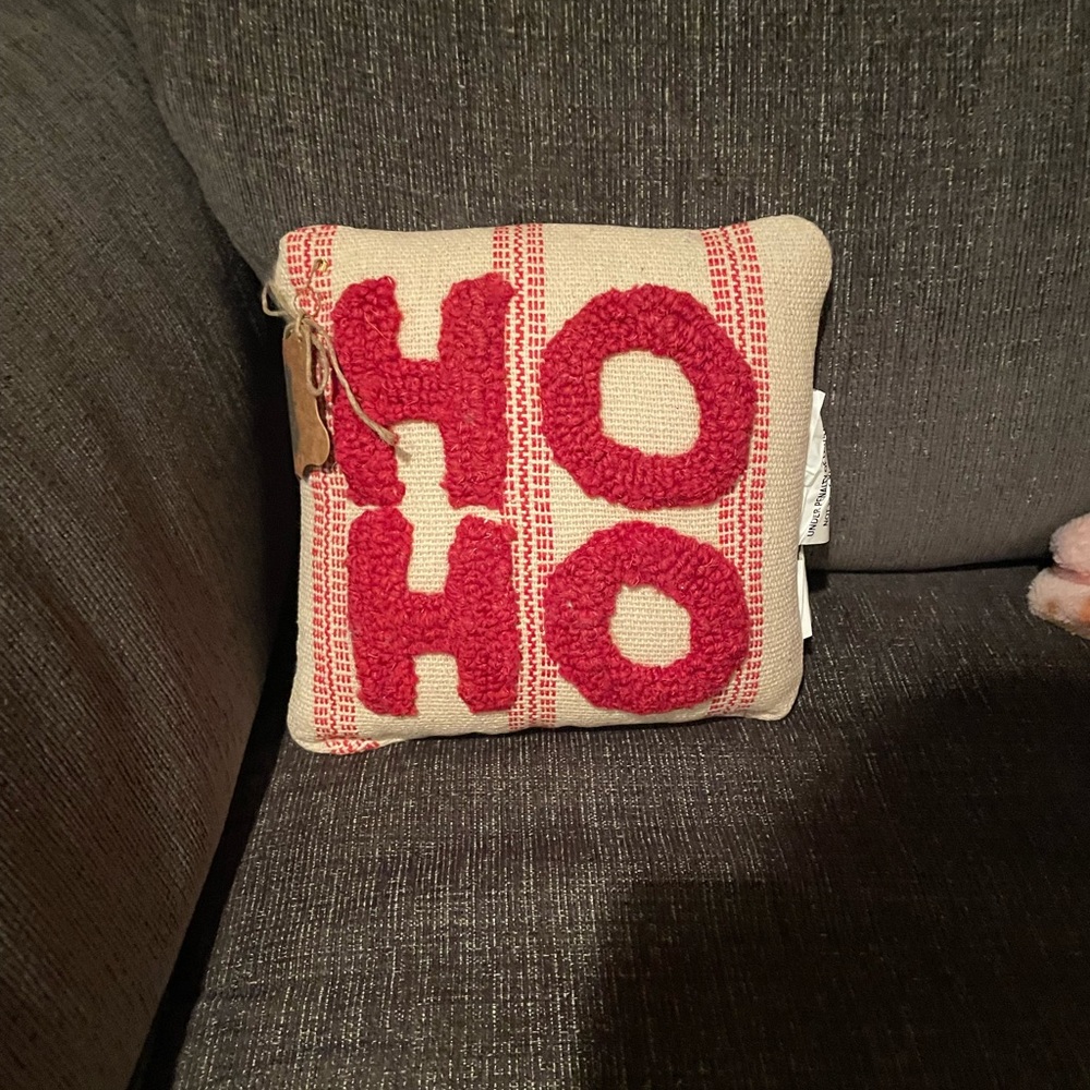 Mud Pie Ho Ho Throw Pillow - 8x8”, Hooked Wool
